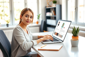 Mujer trabajando en la optimización de su perfil de citas en una oficina moderna iluminada naturalmente para mejorar visibilidad y respuestas