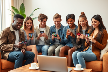 Grupo diverso de jóvenes usando apps de citas en smartphones en una sala moderna para mejorar match y obtener mejores resultados